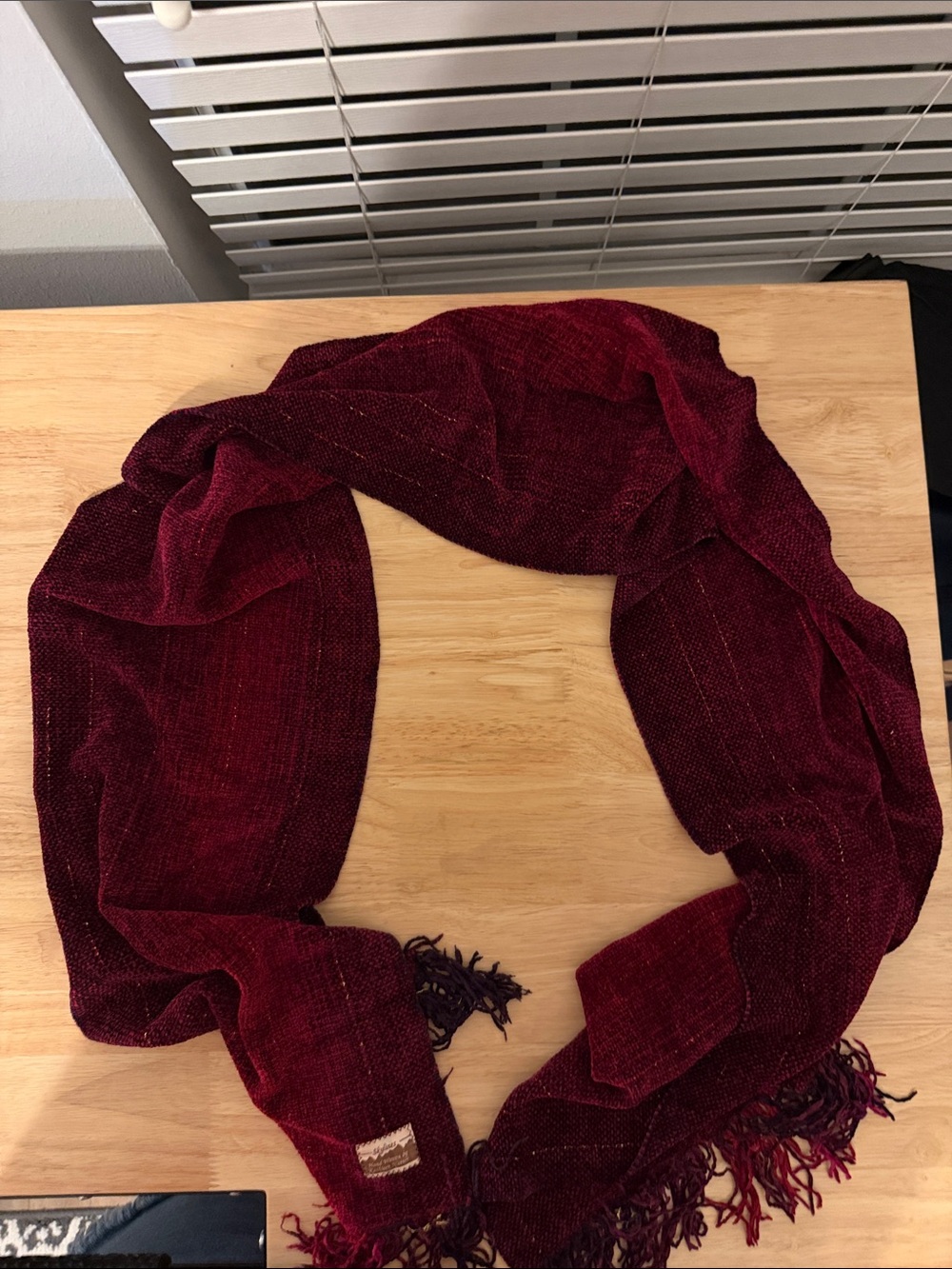 Women's Deep Burgundy Metallic Thread Wrap Scarf